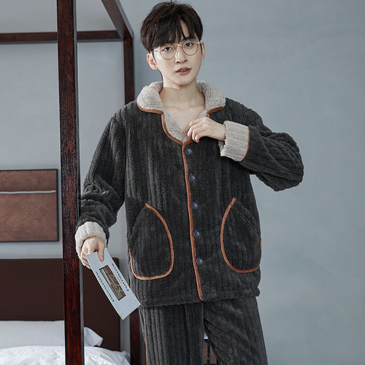 Pijama de Franela para Hombre con Solapa - Abrigo Cardigan Otoño e Invierno - Image 11