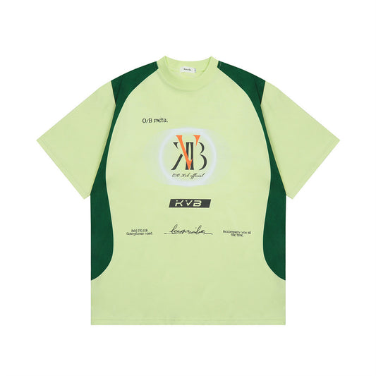 Camiseta Hombre Estampado Patchwork Alfabeto American Street Manga Corta Suelta