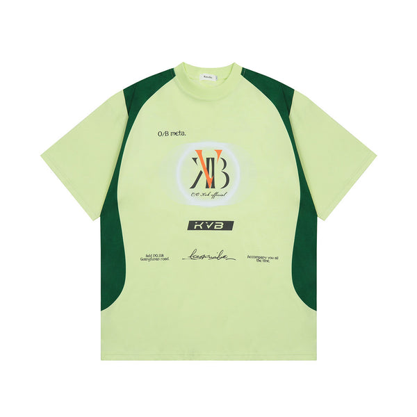Camiseta Hombre Estampado Patchwork Alfabeto American Street Manga Corta Suelta