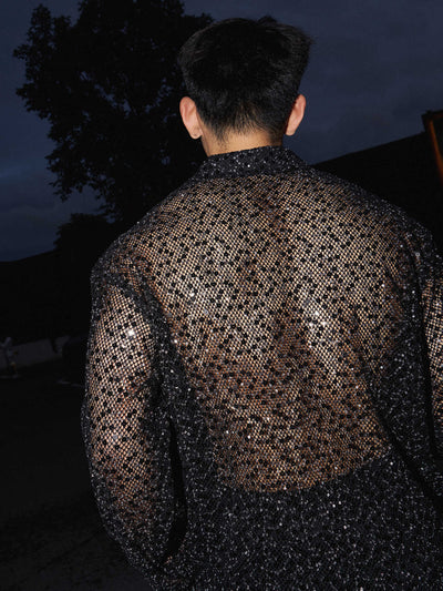 Camisa de Manga Larga con Lentejuelas Plateadas y Detalles Calados para Hombre - Image 12