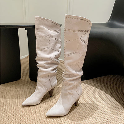 Bota Altura Media con Tacón Puntiagudo y Remaches - Image 19