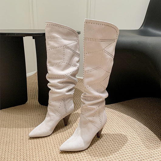Bota Altura Media con Tacón Puntiagudo y Remaches - Image 19