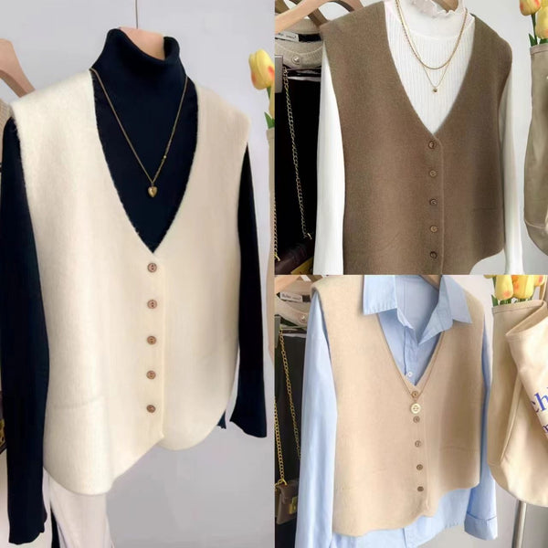 Chaleco de Punto Liso Escote V para Mujer - Versátil y Casual