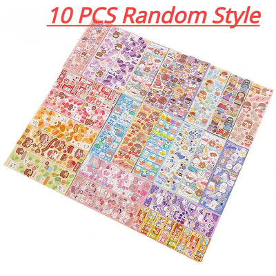 10 sheets of cute, colorful journal stickers with various cartoon characters, animals, and food designs. - Image 12