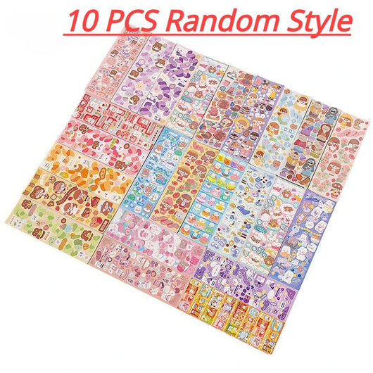10 sheets of cute, colorful journal stickers with various cartoon characters, animals, and food designs. - Image 12