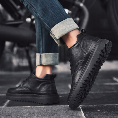 Zapatos de Cuero Premium Estilo Británico para Hombre - Botines Altos Versátiles