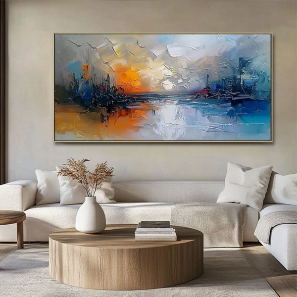 Cuadro Abstracto Moderno Óleo Pintado a Mano para Sala y Hogar