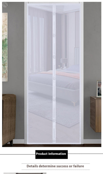 Black magnetic mosquito-proof curtain installed in a white doorway, with a puppy sitting in front of it. - Image 11
