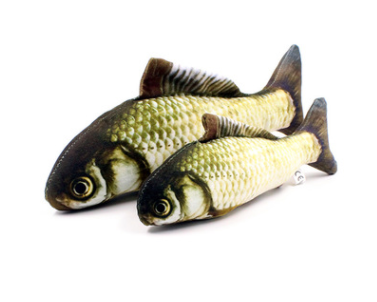 Two plush fish cat toys, one large and one small, with realistic green and brown scale patterns. - Image 8