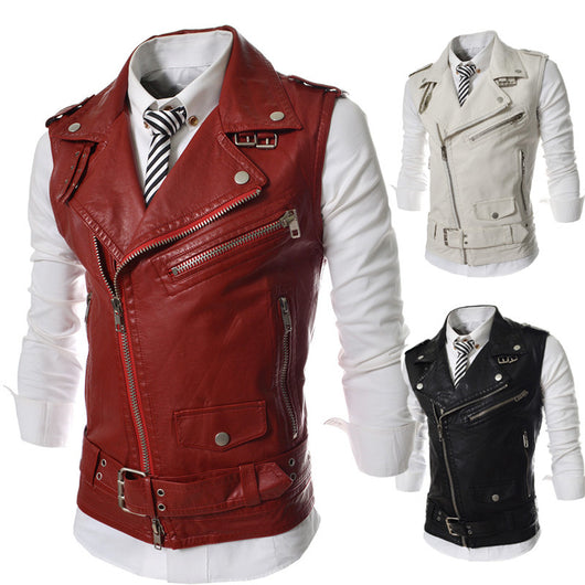 Chaleco de Cuero PU Ajustado con Solapa Zip-fit