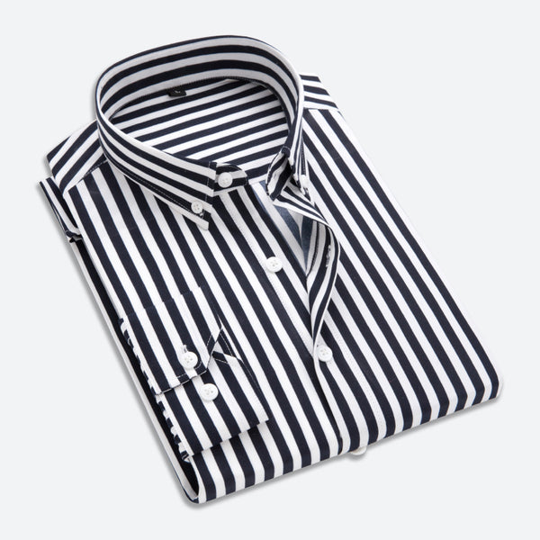 Camisa Manga Larga Slim Fit Estampada a Rayas para Hombre - Estilo Coreano