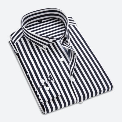 Camisa Manga Larga Slim Fit Estampada a Rayas para Hombre - Estilo Coreano