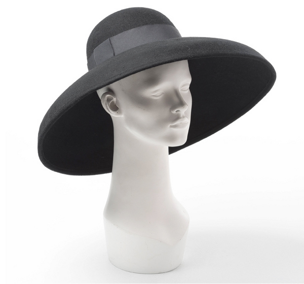 Sombrero de Ala Ancha Clásico en Lana Pura Negro para Mujer