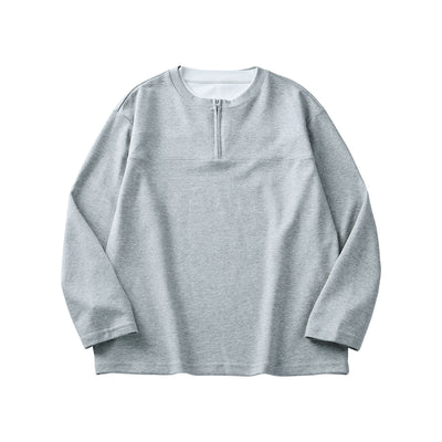 Playera Manga Media con Cierre para Hombre - Cuello Redondo Oversize Otoño - Image 2