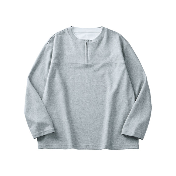 Camiseta Manga Média com Zíper para Masculino - Gola Redonda Oversize Outono