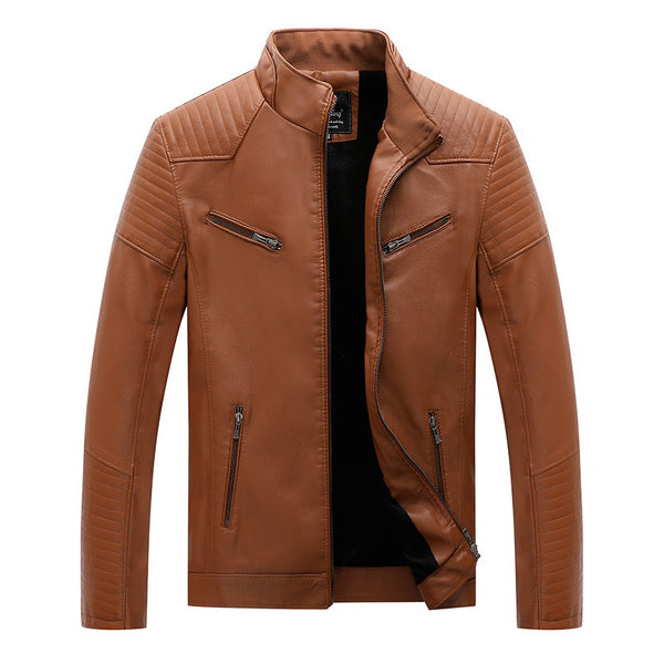 Chaqueta de Cuero PU con Forro de Terciopelo para Hombre Talla Grande