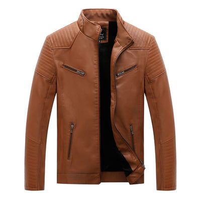 Chaqueta de Cuero PU con Forro de Terciopelo para Hombre Talla Grande