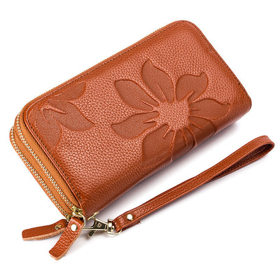Billetera Grande de Cuero Genuino con Doble Cierre para Mujer - Image 11