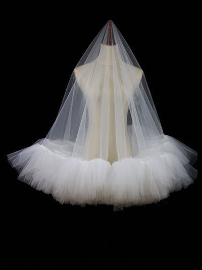Velo Nupcial Voluminoso de Doble Capa - Blanco Elegante para Sesiones Fotográficas - Image 21
