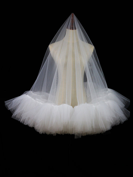 Velo Nupcial Voluminoso de Doble Capa - Blanco Elegante para Sesiones Fotográficas - Image 21