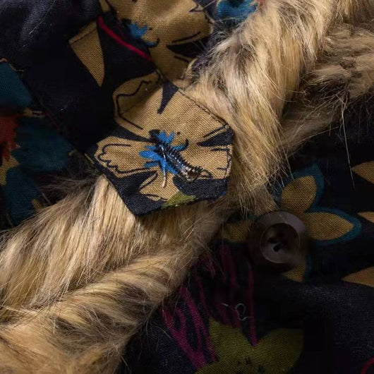 Chaqueta Acolchada Étnica de Lino y Algodón con Cuello de Pelaje y Capucha - Image 10