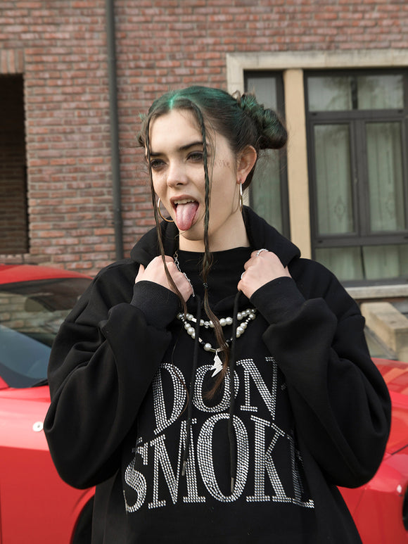 Sudadera Hoodie con Cristales Japoneses y Estampado Manual