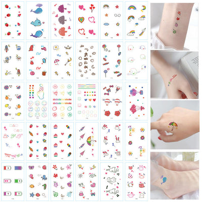 Set of 30 temporary tattoo stickers featuring pink and purple butterflies, flowers, bunnies, and moon designs. - Image 17