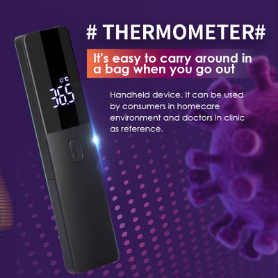 Two black full-screen infrared thermometers with digital displays showing 36.5 °C, one upright and one tilted. - Image 4