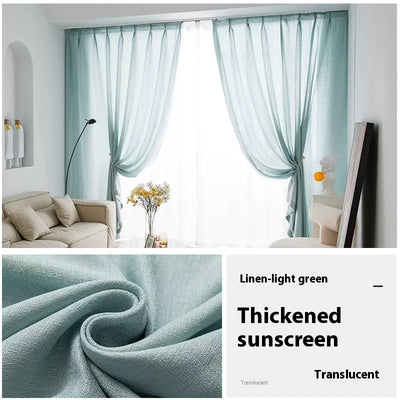 White translucent thickened sunscreen curtain made of hemp yarn with grommet top, hanging in a modern window. - Image 9