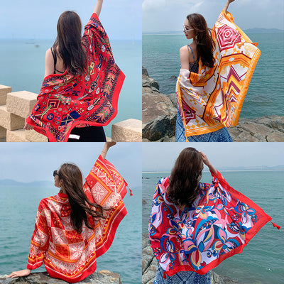 Pañuelo Protector Solar Estampado Flores Multicolor - Máscara Versátil