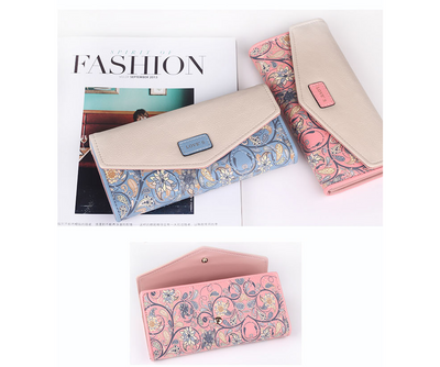Cartera Larga Mujer Coreana Trifolda con Diseño Geométrico y Cierre de Hebilla - Image 6