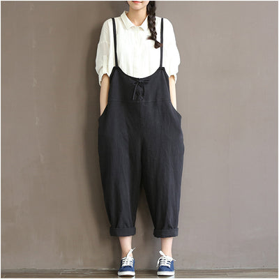 Pantalón Vintage de Algodón con Tirantes - Cintura Alta Estilo Literario
