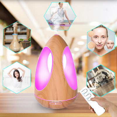 Wood grain essential oil diffuser with purple LED light and cool mist, ideal for yoga, spa, or living room. - Image 5