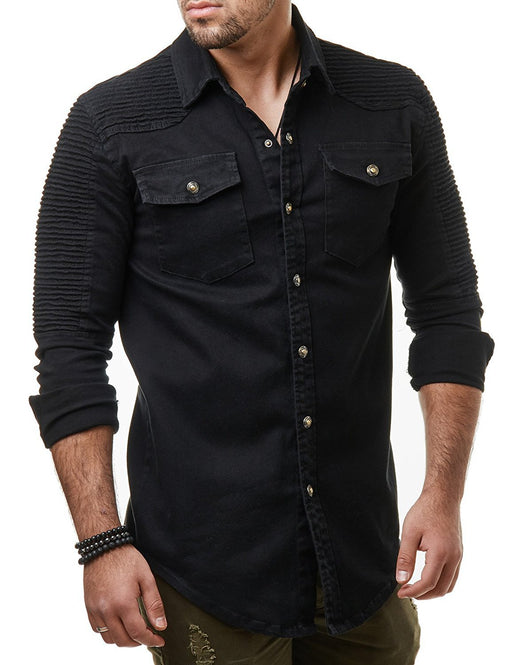 Chamarra de Mezclilla para Hombre con Hombros Caídos - Color Sólido Otoño - Image 11
