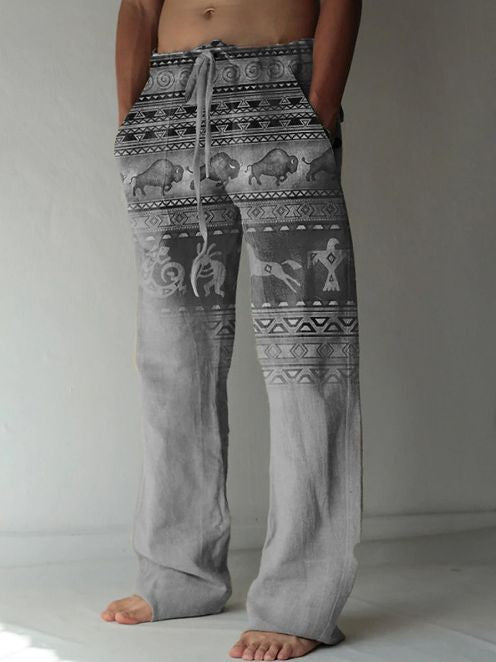 Pantalones Casuales Sueltos de Lino Estampado para Hombre - Image 30