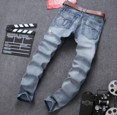 Pantalones Vaqueros Rotos Slim Fit para Hombre - Denim Desgastado Azul Claro Talla Grande - Image 4
