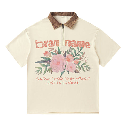 Polo Denim con Estampado Floral Retro - Diseño Unisex Oversize