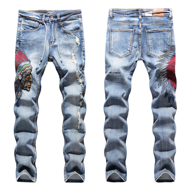 Jeans para Hombre con Bordados y Orillas Deshilachadas