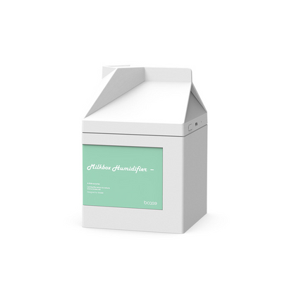 Pink milk carton shaped humidifier with a white label, featuring "Milkbox Humidifier" text and a bcase logo. - Image 10