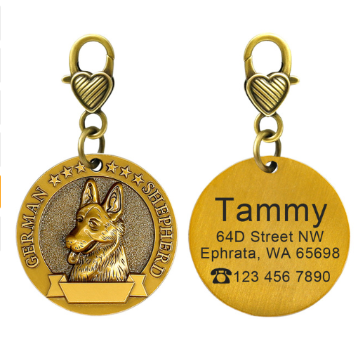 Placa de Identidad Personalizada para Perros - Grabado Personalizado Antimaterial Bronce