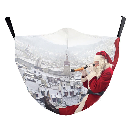 Black double-layer dust mask with a vibrant, multi-colored snowflake digital print and ear hooks. - Image 29