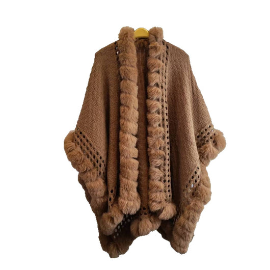 Chal Grueso de Piel de Conejo para Mujer - Abrigo Cálido de Color Sólido - Image 7