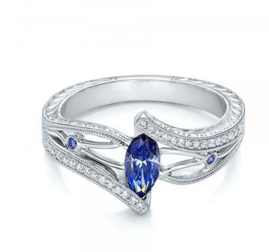 Anillo de Compromiso de Topacio Aguamarina Lujo Europeo Americano - Image 2