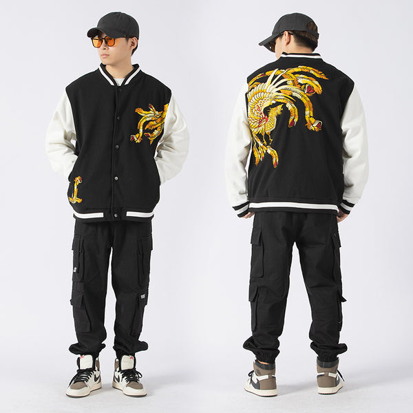 Chaqueta Vintage de Gamuza con Bordado Nacional Holgada para Hombre