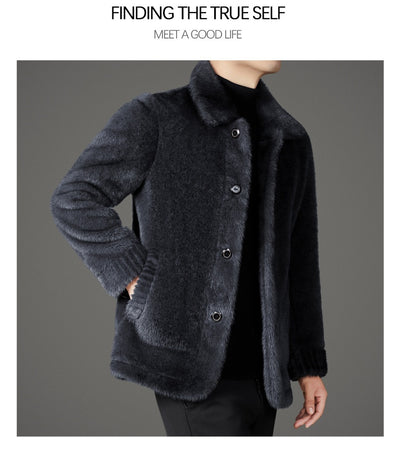 Abrigo de Invierno para Hombre con Cuello Solapa y Piel de Visón Dorado - Image 47