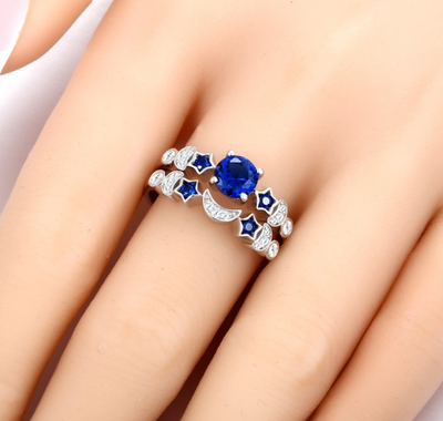 Anillo de Luna Azul Compromiso - Diseño Europeo Piedra Gema Incrustada - Image 4