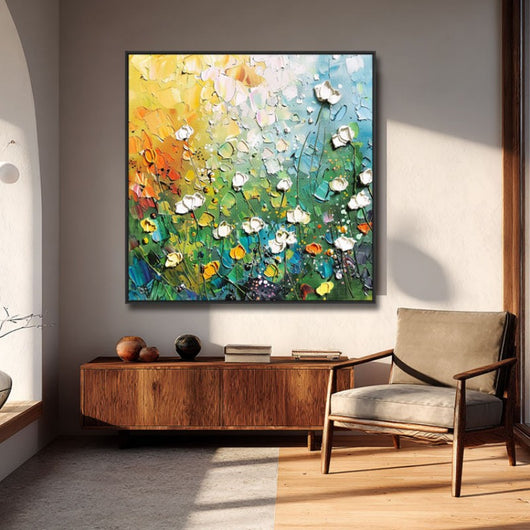 Cuadro Abstracto al Óleo con Flores 3D - Pintura Hecha a Mano con Espátula para Sala y Comedor - Image 7