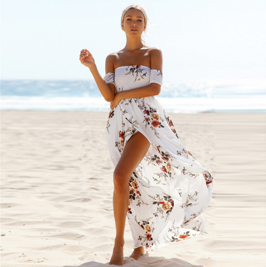 Vestido Largo Bohemio Hombros Descubiertos para Playa y Verano - Image 13