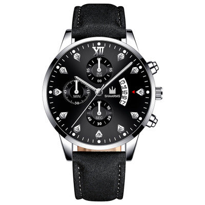 Reloj de Cuarzo para Hombre con Tres Esferas y Detalles de Diamantes