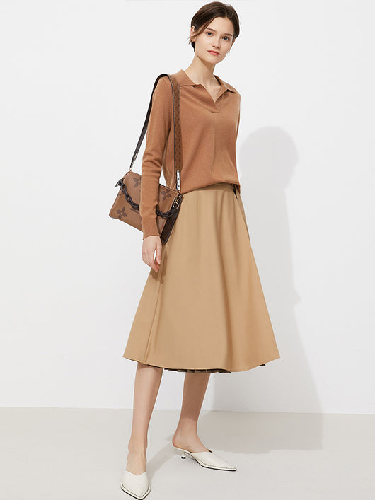 Falda Plisada A-Line Midi con Detalles de Contraste